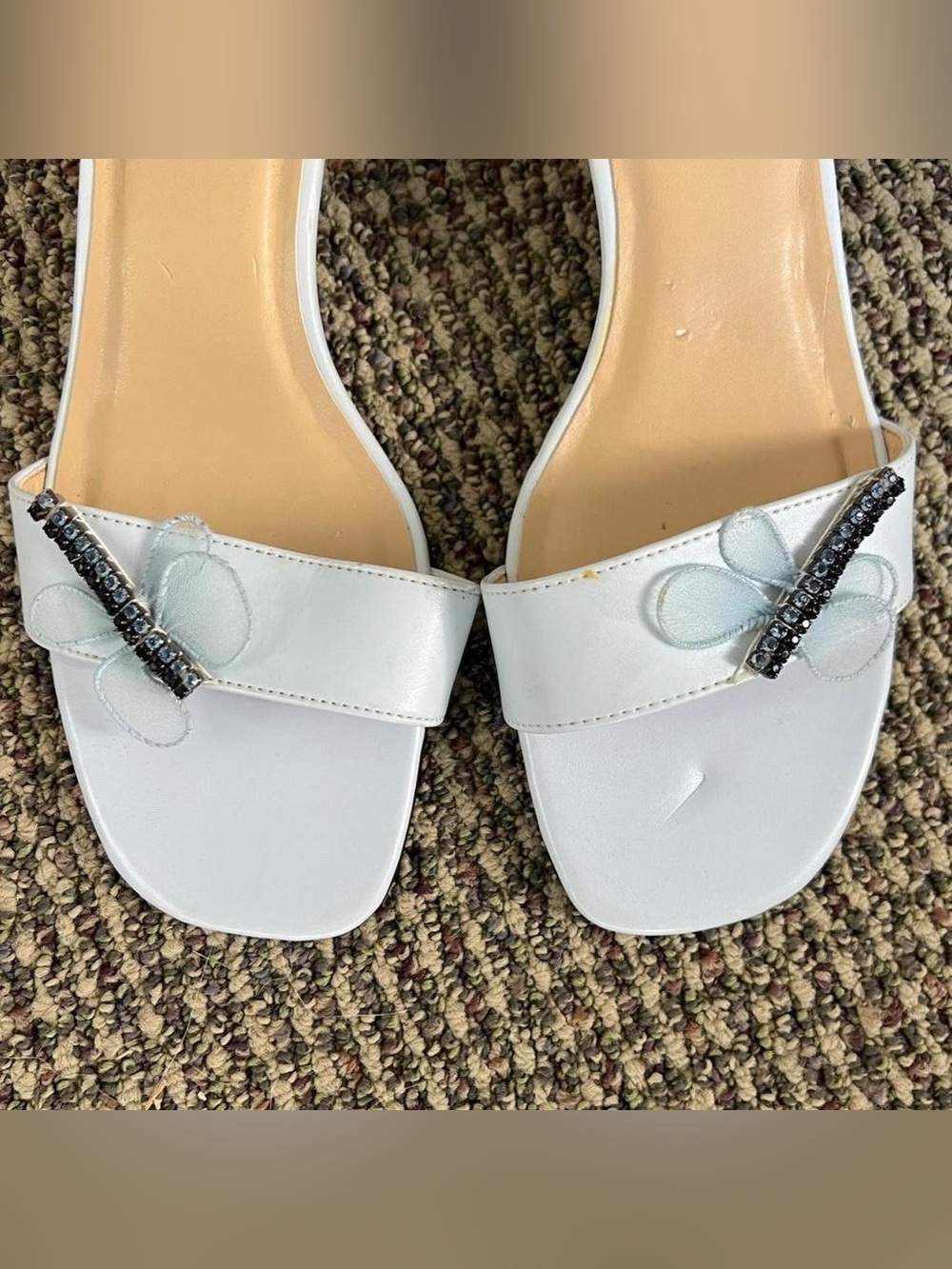 Y2K Women’s Blue Rampage Kitten Heel Slide Sandals with Butterfly Detail